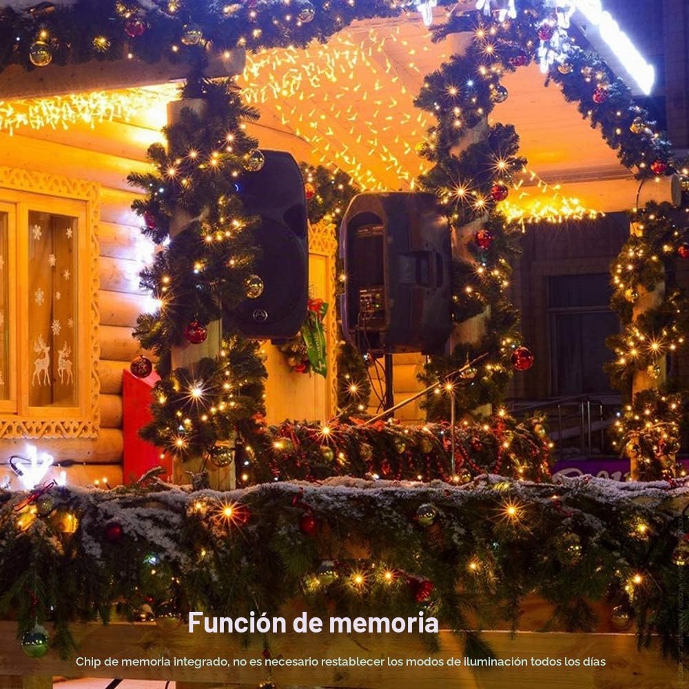 BrizLabs Luces Árbol de Navidad Exterior, 100M 1000 LED Cadena de Luces Interiores Enchufe Blanco Cálido 8 Modos Impermeable Luces de Hadas Decoración para Casa Boda Fiesta Jardín Balcón, Cable Verde