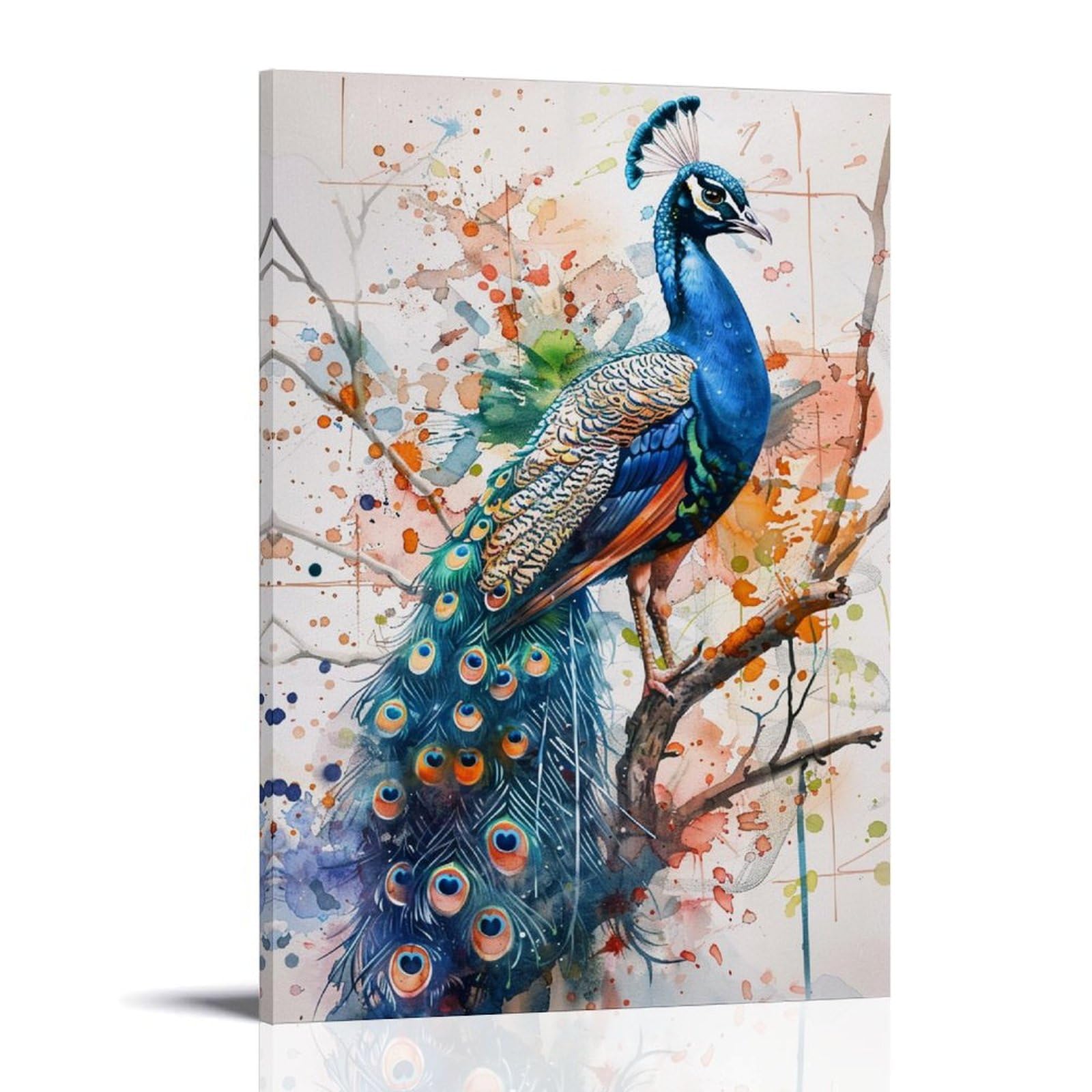 FYFMUSHE Modern Peacock Canvas Wall Art Paintings Colorful Beautiful Elegant Natural Animal Pictures on Canvas Prints Framed Ready to Hang Artwork for Bedroom Home Decor 16x24inch(40x60cm)