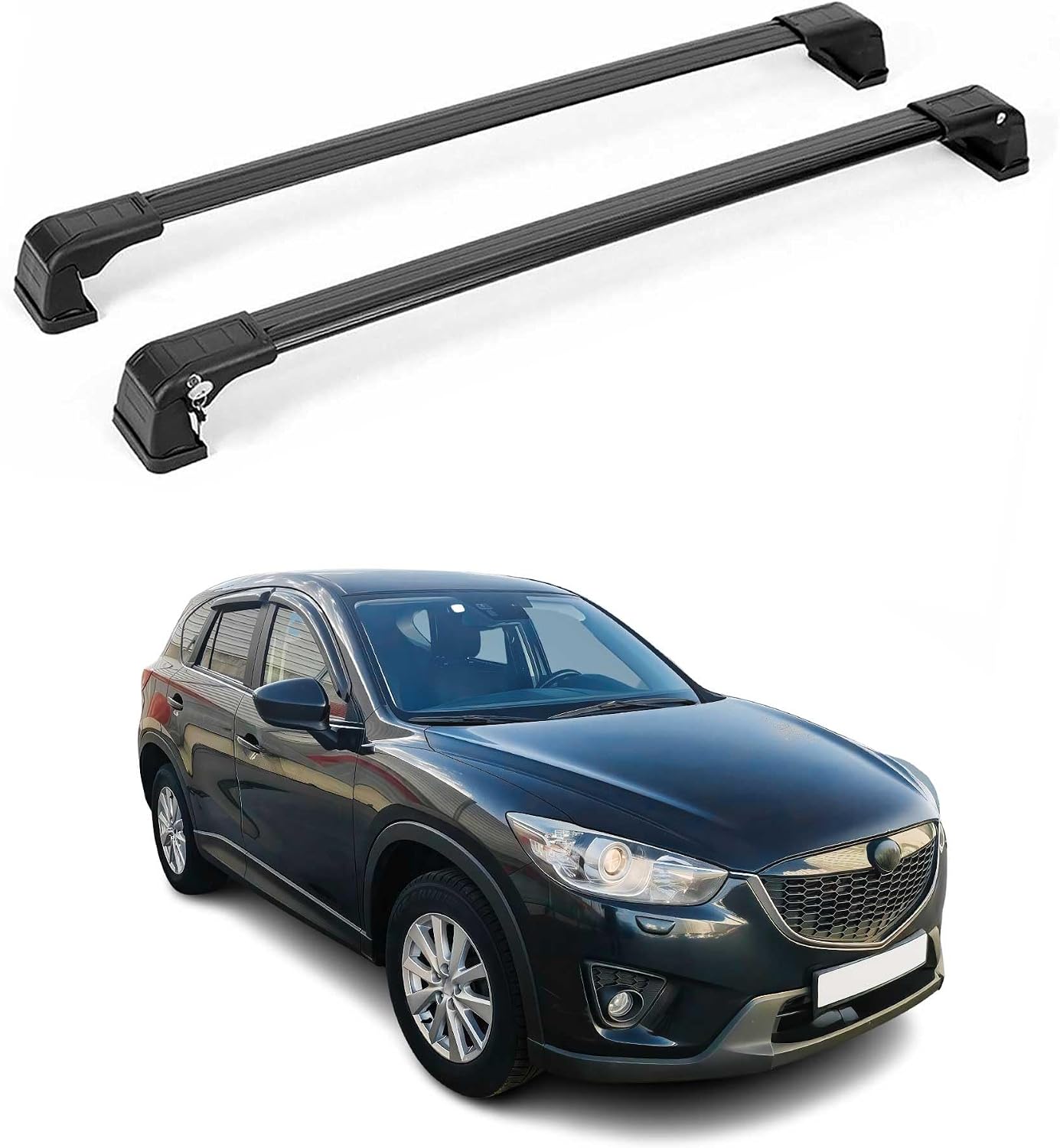 OMAC Roof Rack Cross Bars for Mazda CX-5 2013-2016 Lockable 165Lbs Aluminium Black 2Pcs fits Fixpoints Cargo Carriers Kayak Canoe Bike Snowboard