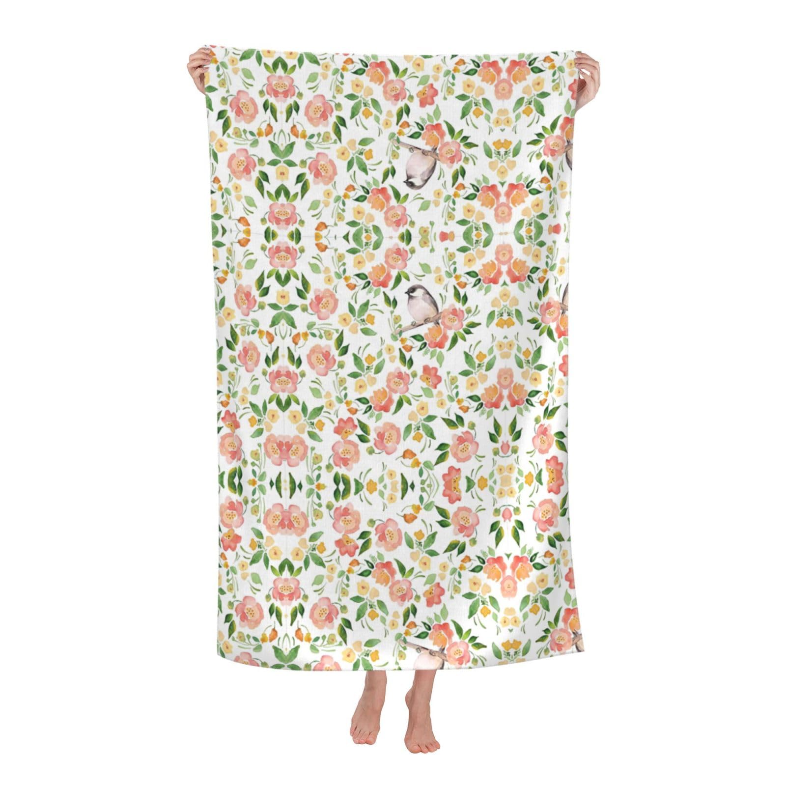 Oazcvbnn Women's White Flower And Bird Print Adult Beach Towel Summer Travel Pool Vacation Swimming Fitness Outdoor Adventures
