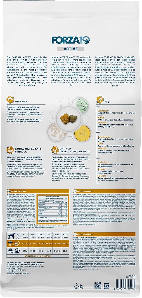 Forza10 - Dog Food, Vet-Approved Pet Food for Urinary Health and UTI Support, Non-GMO, Fish Flavor, Made in Italy (22 lb)