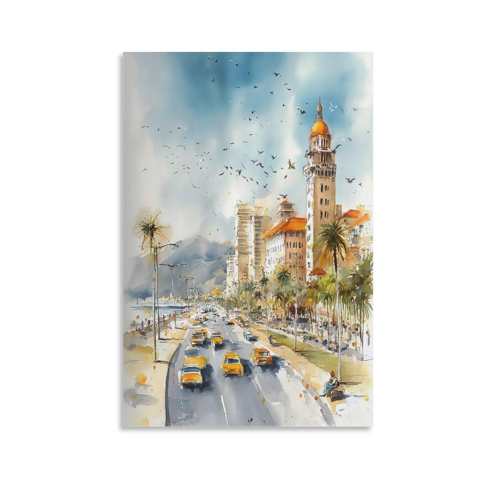 LCYNNH San Diego La Jolla Retro 20x30inch(50x75cm) Vintage Travel Poster Watercolor Canvas Art