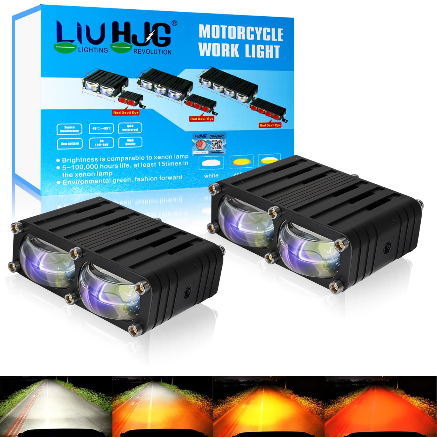 OTO2EYE Motorcycle & Car Spot Light, 12v-80v/ 80Watts Original Imported Driving Fog Led Light, 7 in 1 Functions With 3 Colors Yellow/White/Red Devil Eye High Power Focused Dual Lens Led Fog Light-image-44
