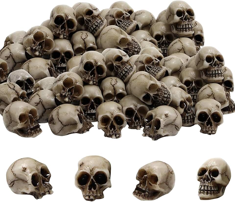 20 Piezas Mini Calaveras Decorativas, Decoración de Calaveras Resina, Calavera de Halloween, Mini Cabezas de Miedo para decoración de Halloween, Verduras, Plantas en (Gris Hueso)