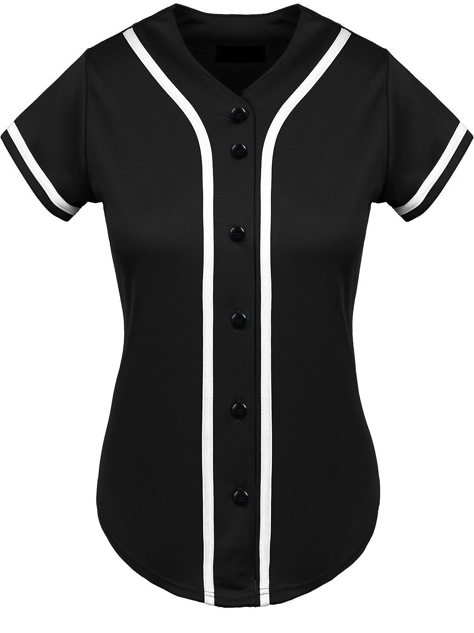 SPTEHW Womens Baseball Jersey Blank Button Down Softball Jersey Hip Hop Hipster Short Sleeve Plain Jersey Shirt Sports Uniform (XL, Black)