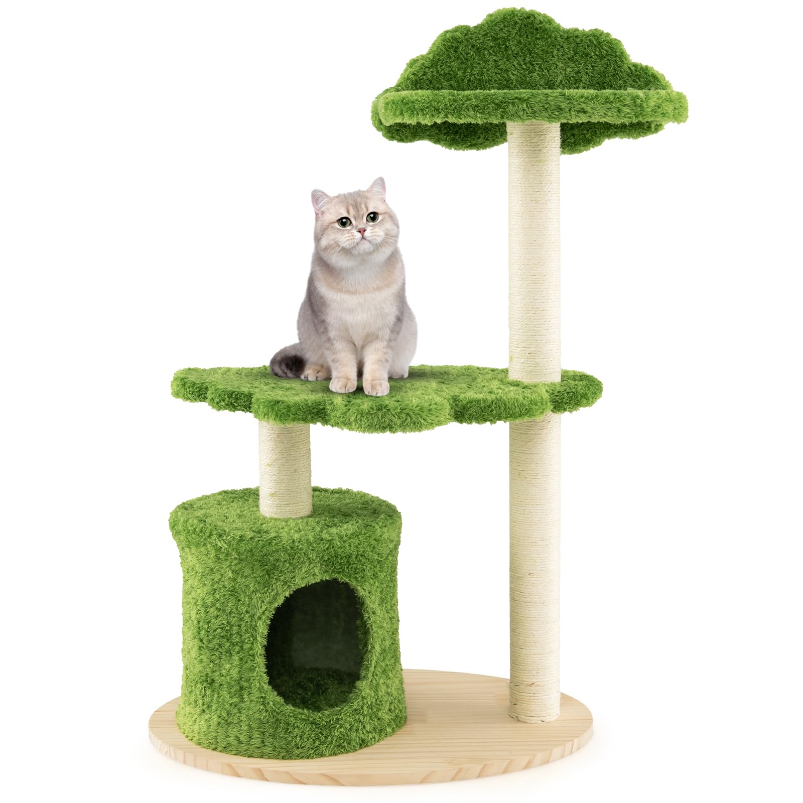 GYMAX Modern Cat Tree, Wooden Cat Tower with Scratching Posts/Board and Platforms, Multi-level Cat Play Center for Kittens & Adult Cats (3 Tiers)