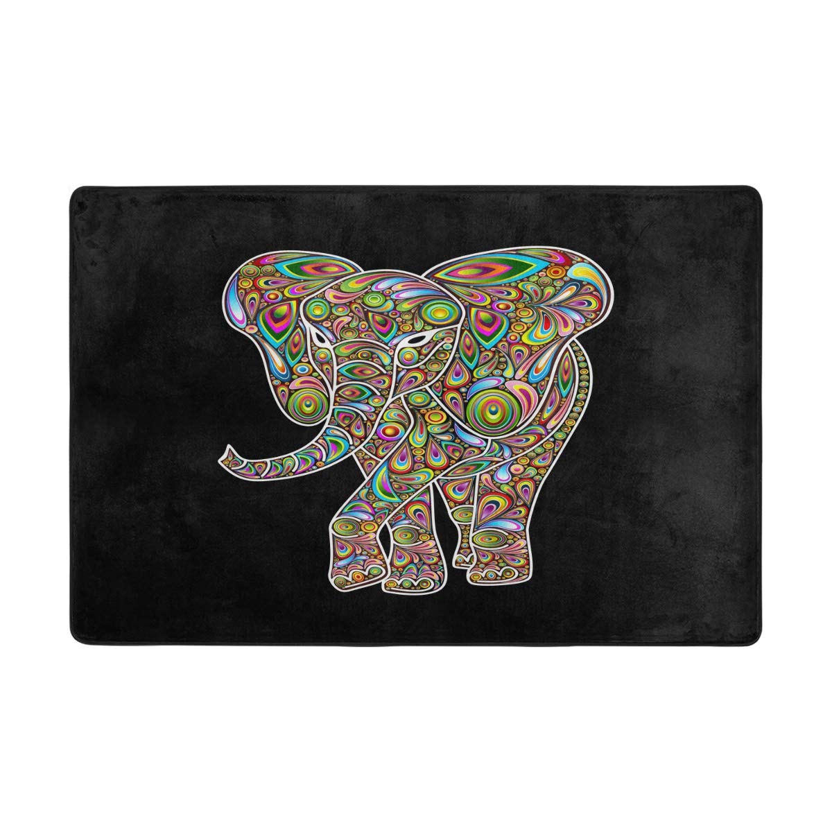 Mnsruu Tapis Ethnique éléphant psychédélique pour Salon Chambre à Coucher Noir, Tissu, Multicolore, 183cm x 122cm(6 x 4 Feet)