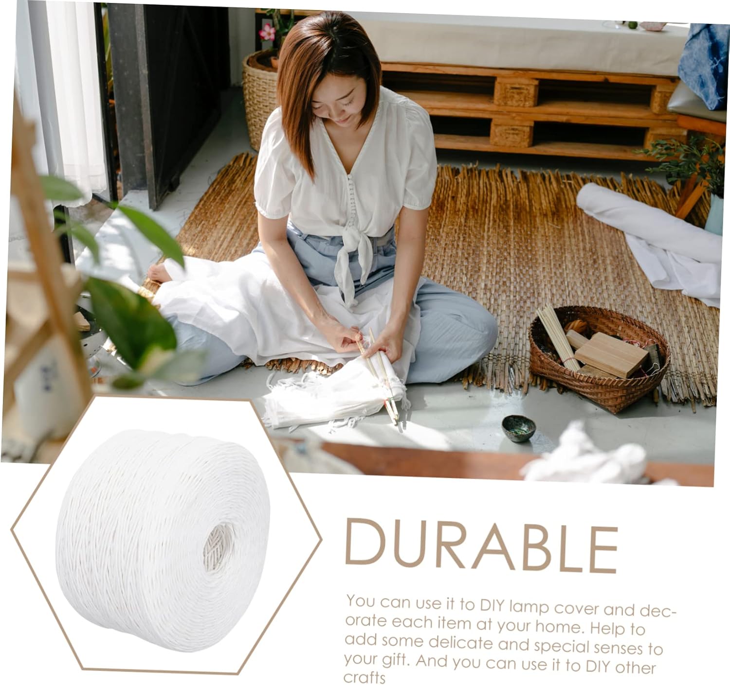 Veemoon 1roll Kraft Paper Rope Elegant Handmade Paper Rope for Lampshade Weaving Packing and Craft Projects for Floral Arrangements Home Decor