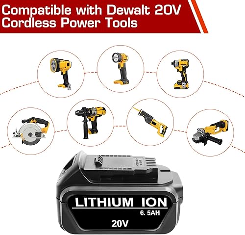 Miniatura 4 de Paquete de 2 baterías de repuesto de 20 V 6.5 Ah para batería Dewalt de 20 V DCB200 DCB201 DCB203 DCB204 DCB206, batería compatible con herramientas