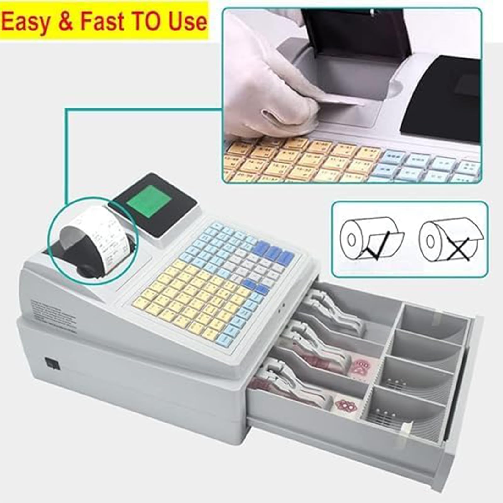 Caja Registradora Básica, Caja Registradora Electrónica, Sistema TPV, 81 Teclas, Caja Registradora Digital LED, para Restaurantes, Supermercados y Comercios Minoristas.