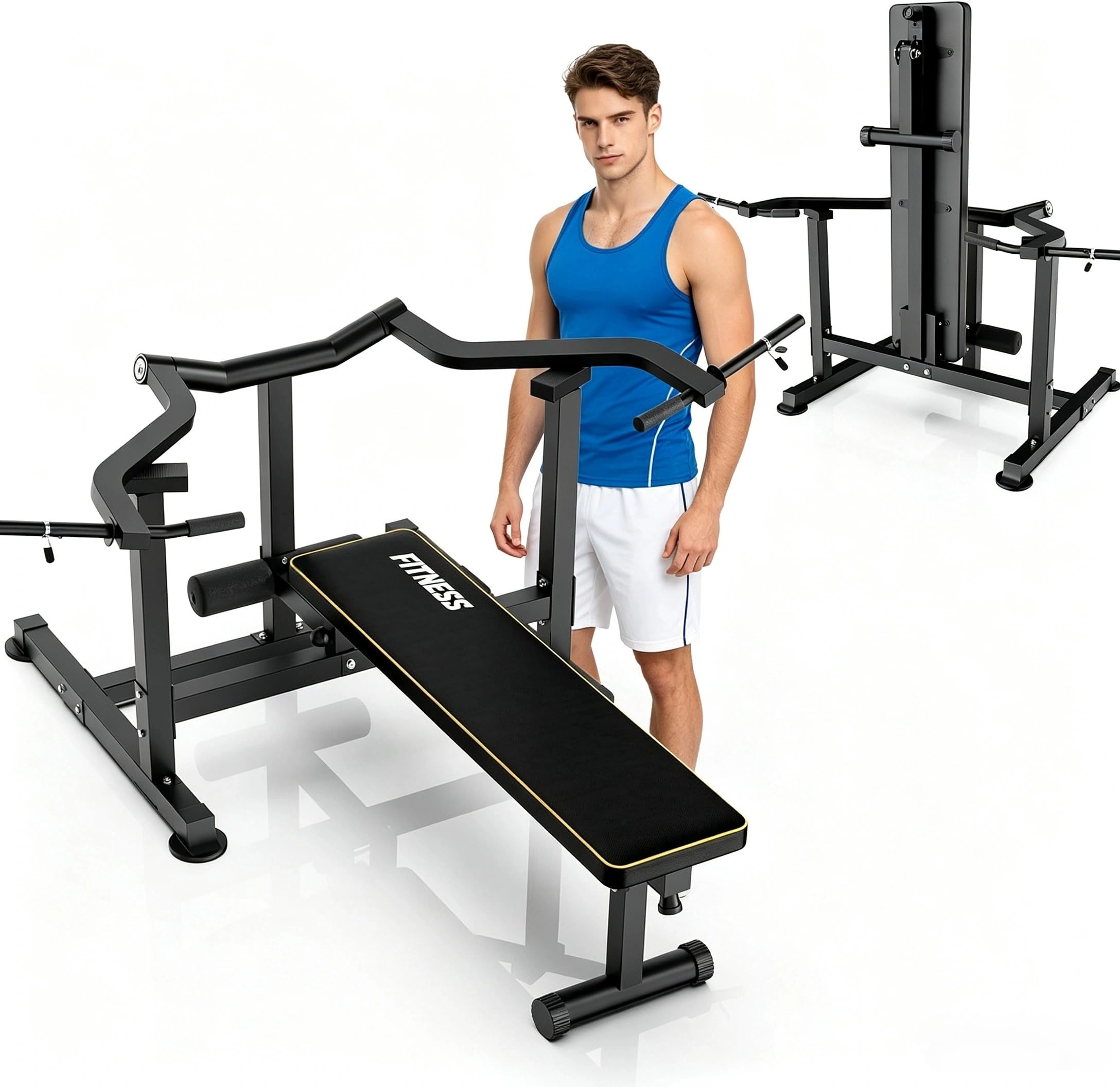 Brustpresse Maschine 400kg Tragkraft, Bankdrücken & Schulterpresse | Unabhängigen konvergierenden Armen, Verstellbare Flach-/Schrägbank für Brusttraining, Heim Fitnessstudio Gerät