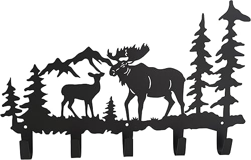 Qobumy Ganchos de metal para abrigos de alce montados en la pared con 5 ganchos, perchas y soporte para llaves, perchero para ropa, sombreros y