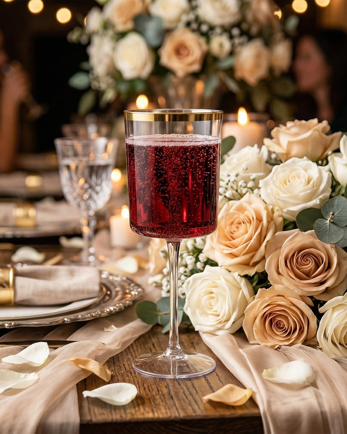 Ciaell 12 Pack Plastic Wine Glasses - 10 Oz Plastic Wine Glasses with Stem - Gold Rim Disposable Cups for Parties & Weddings & Poolside & Toasting & Outdoors