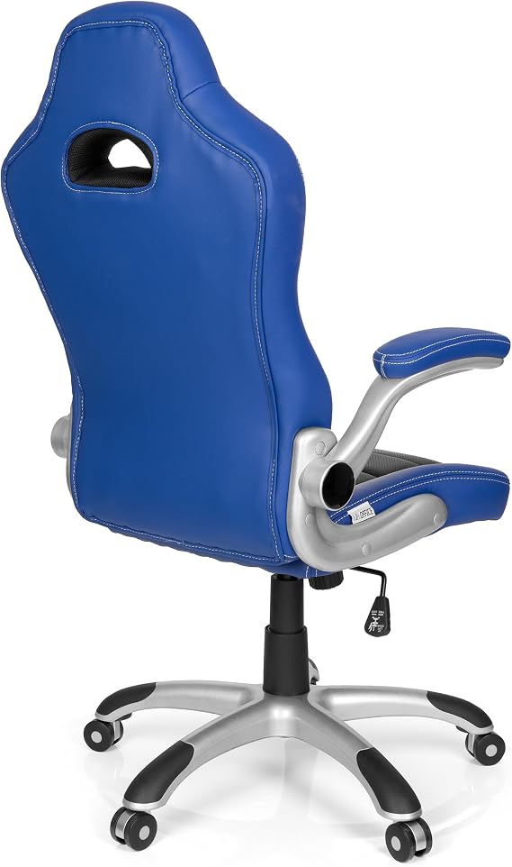 hjh OFFICE 621890 Gaming Chair, GAME Sport, Synthetic Leather, blue/black, with folding Armrests, Reclining back, Easy to Clean, Good Finish, Office Chair, Racing chair