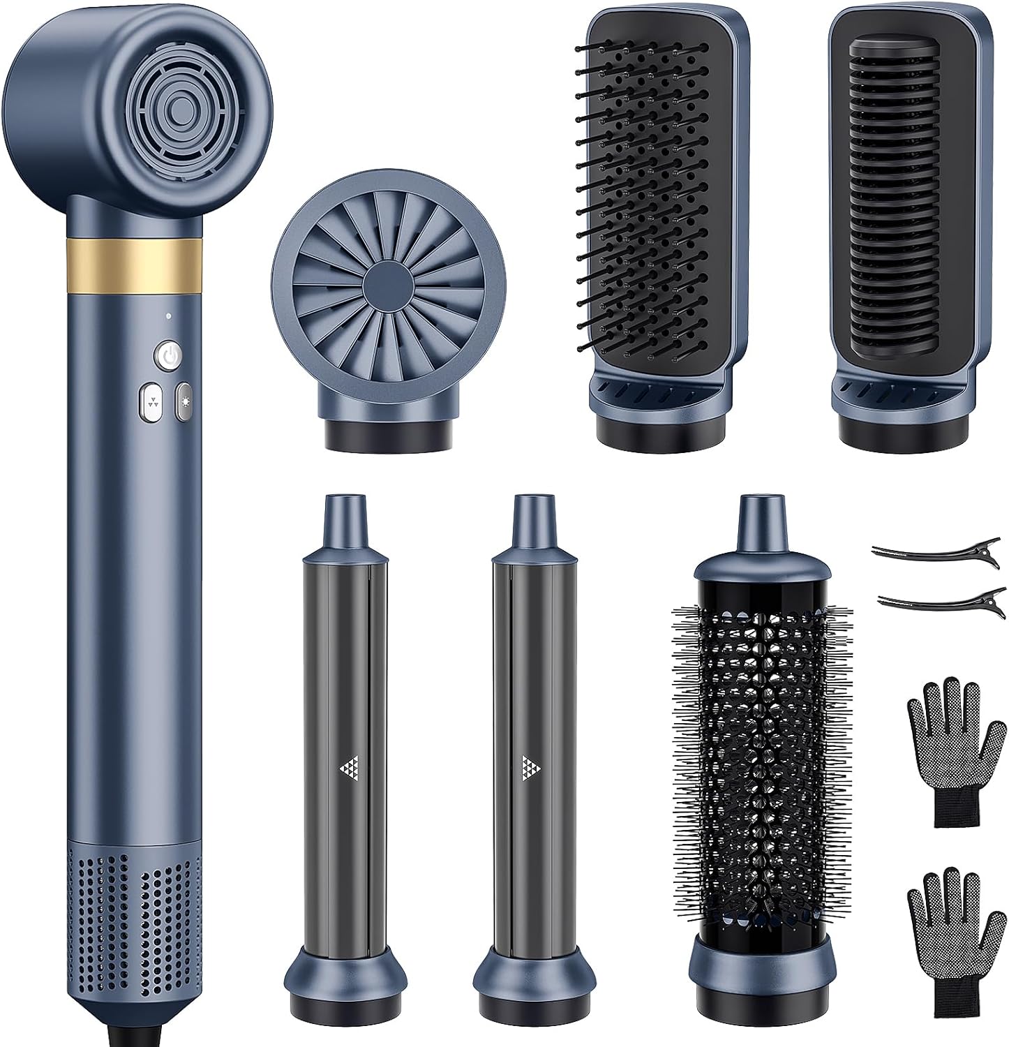 6-in-1 Hair Styler, Hair Dryer, Multi-Function Hot Air Brush Set, Ionic Blow Dryer with Interchangeable Attachments for Curling, Straightening, Volumizing, Fast Drying,Gifts for Women(Gemstone Blue)