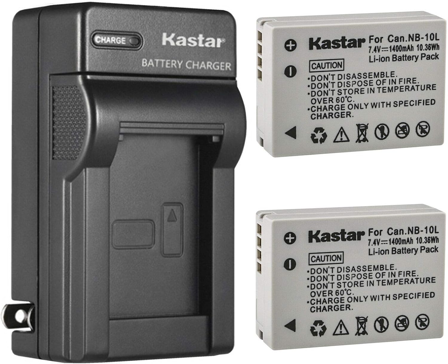 Kastar 4-Pack Battery and AC Wall Charger Replacement for Canon NB-10L NB10L, NB-10LH NB10LH Battery, Canon CB-2LC Charger, Canon PowerShot SX40 HS, PowerShot SX50 HS, PowerShot SX60 HS Cameras