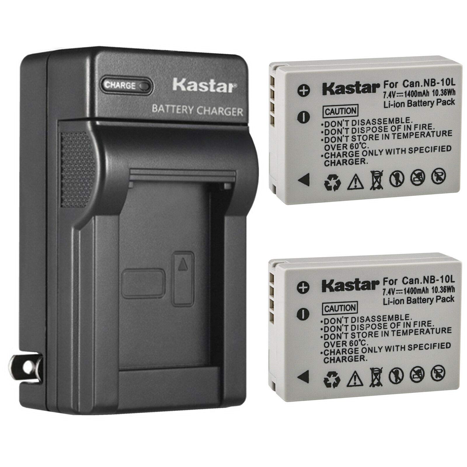 Kastar 2-Pack Battery and AC Wall Charger Replacement for Canon NB-10L NB10L, NB-10LH NB10LH Battery, Canon CB-2LC Charger, Canon PowerShot SX40 HS,