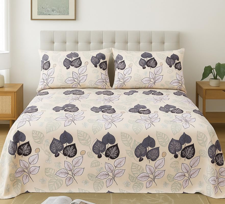 Image of BSB HOME 300 TC Cotton Microfiber XXL Super King Size Bedsheet for Double Bed, Without Joint King Size 108 Inches X 108 Inches, 9 Feet, 275 X 275 cm with 2 Large Size Pillow Covers - Beige Black