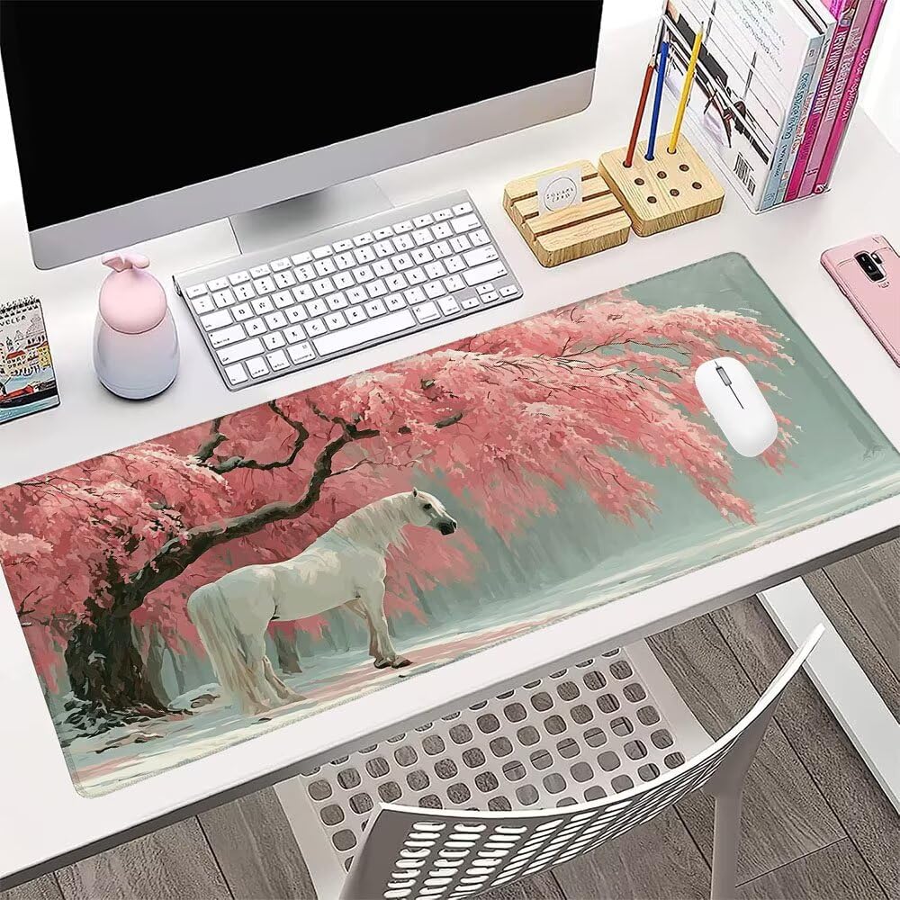 Różowa podkładka pod mysz XXL pod biurko do gier akcesoria do klawiatury podkładka pod mysz przedłużony koń szeroka mata do gier 1400 x 600 x 3 mm ochrona na biurko gumowa podstawa, przeszyte