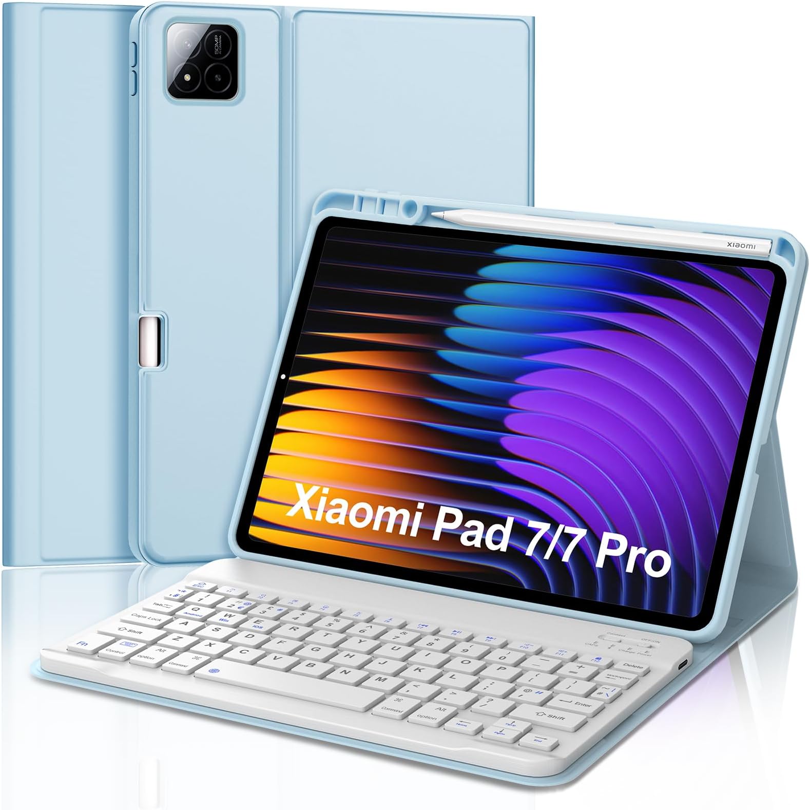 Keyboard Case for Xiaomi Pad 7/Mi Pad 7 Pro 11.2", UK Layout Detachable Wireless Bluetooth Keyboard with Protective Cover and Pencil Holder for Xiaomi Pad 7/7 Pro 11.2 inch 2025 Tablet, Sky Blue