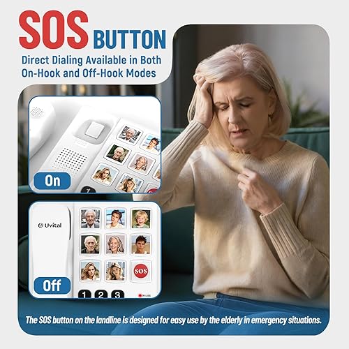 Miniatura 3 de Uvital Teléfono de botón grande para personas mayores, teléfonos fijos con cable para personas mayores con 8 botones grandes de marcación de un solo