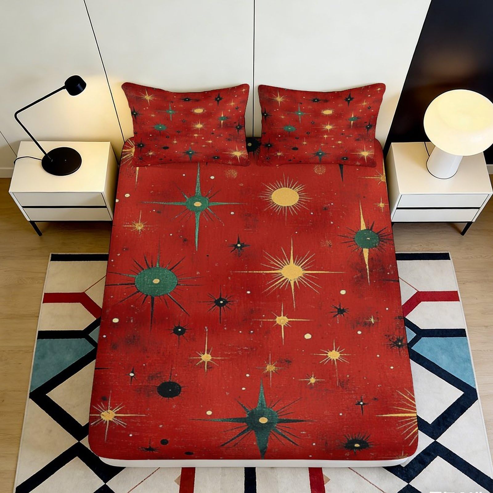 Kzqjxnhpcr Style-1 3D Printed Starry Pattern Fitted Sheet Microfiber Deep Pocket Bedroom Bedding Non-Slip Star Mattress Fitted Cover Washable All Ages 90X200x25cm 90X200x25cm