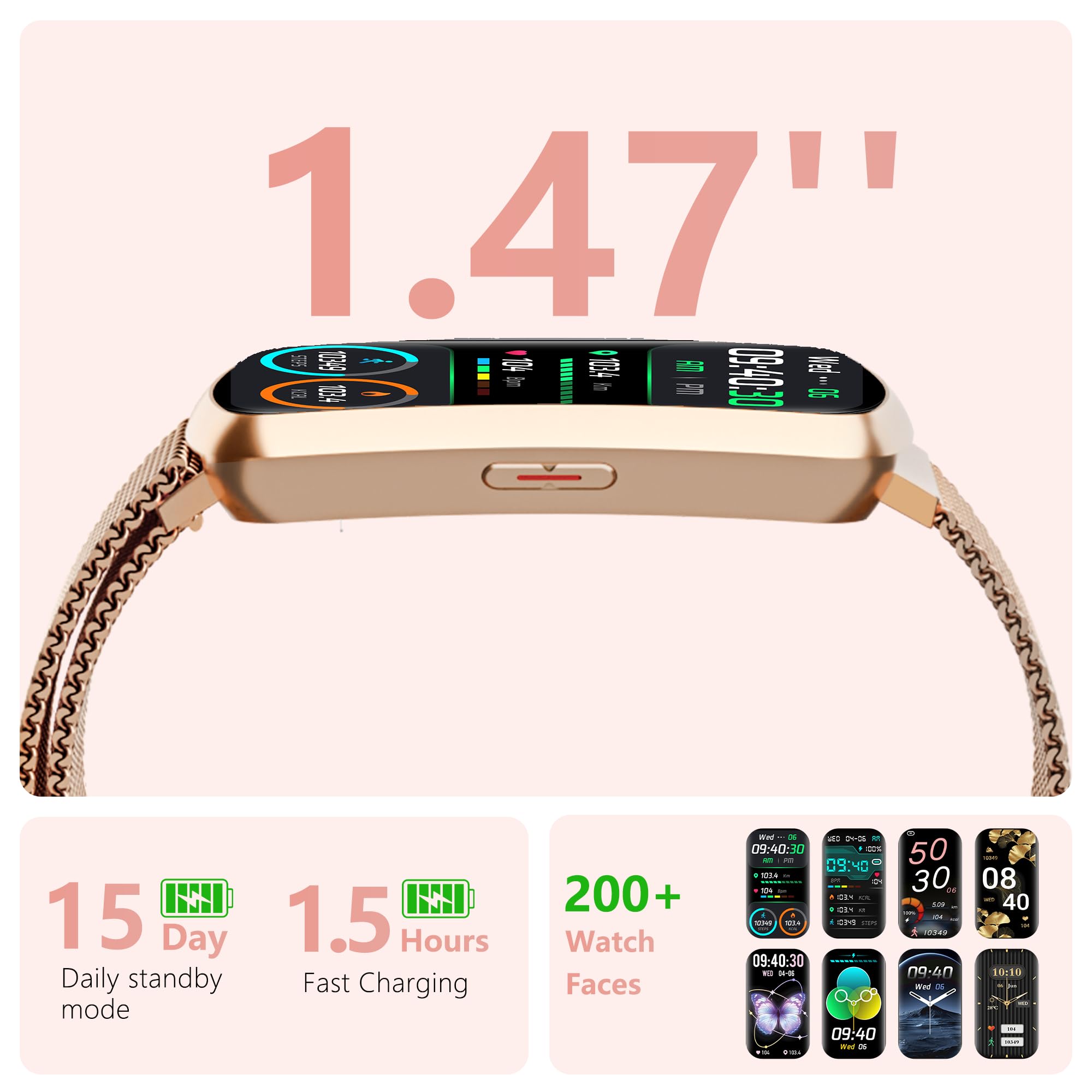 Monitor de salud y fitness, reloj inteligente con frecuencia cardíaca 24/7, rastreador de actividad con monitor de presión arterial y oxígeno en sangre, 120 modos deportivos, impermeable, rastreador