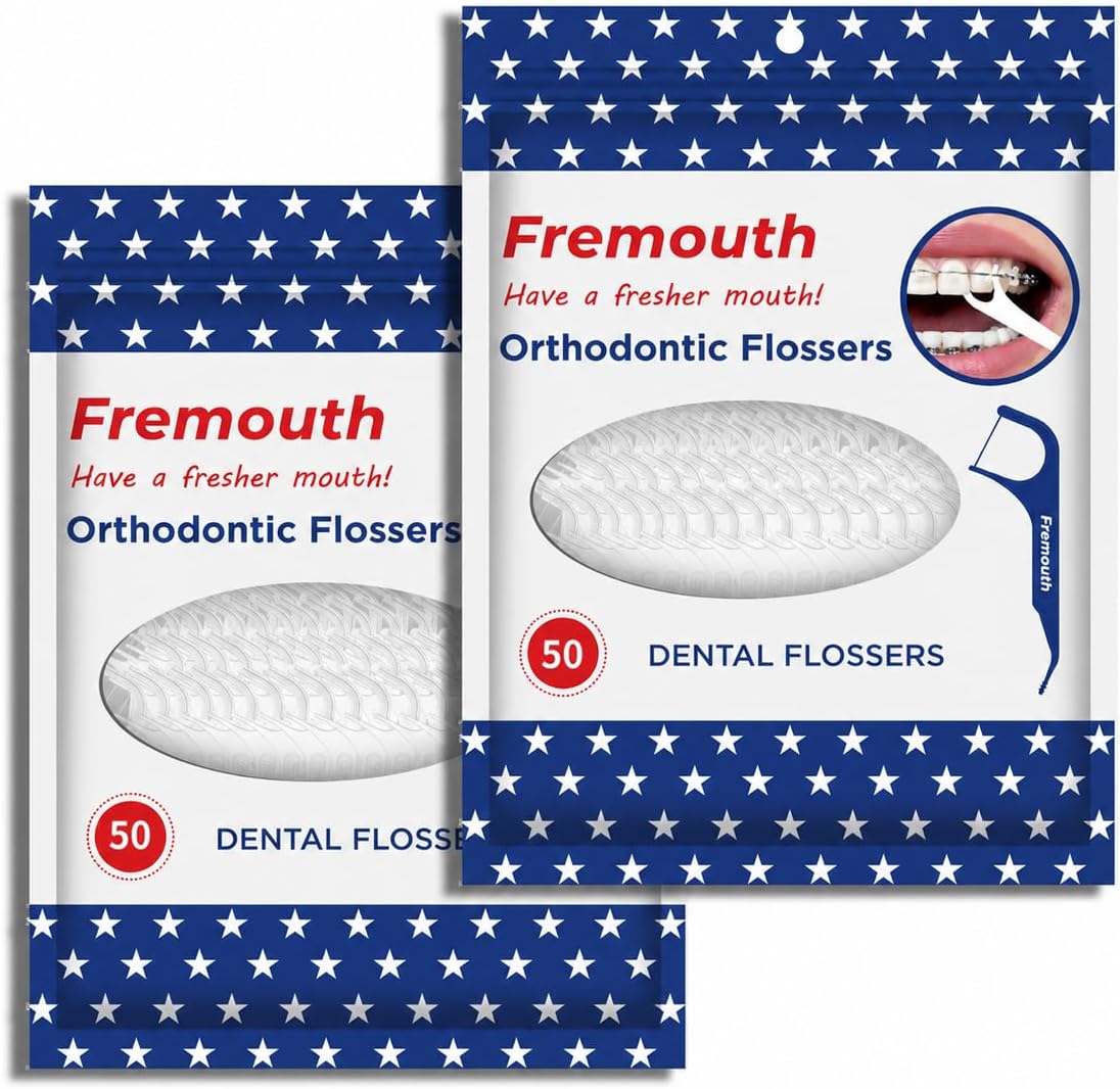 Fremouth 3-in-1 Braces Flossers - Orthodontic Dental Floss Picks, 50 Count (Pack of 2)