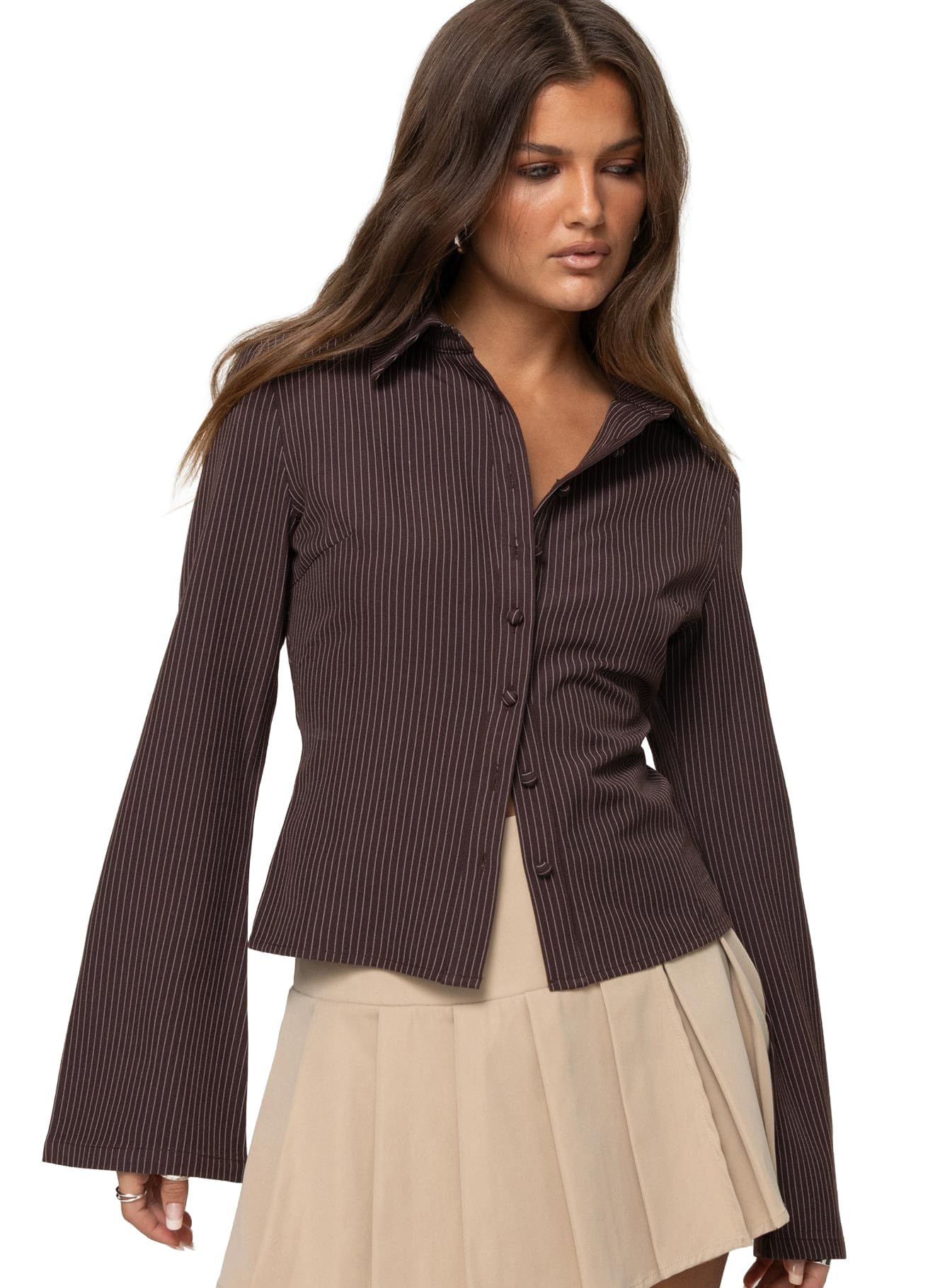 Princess Polly Womens Anni Pinstripe Shirt Blue