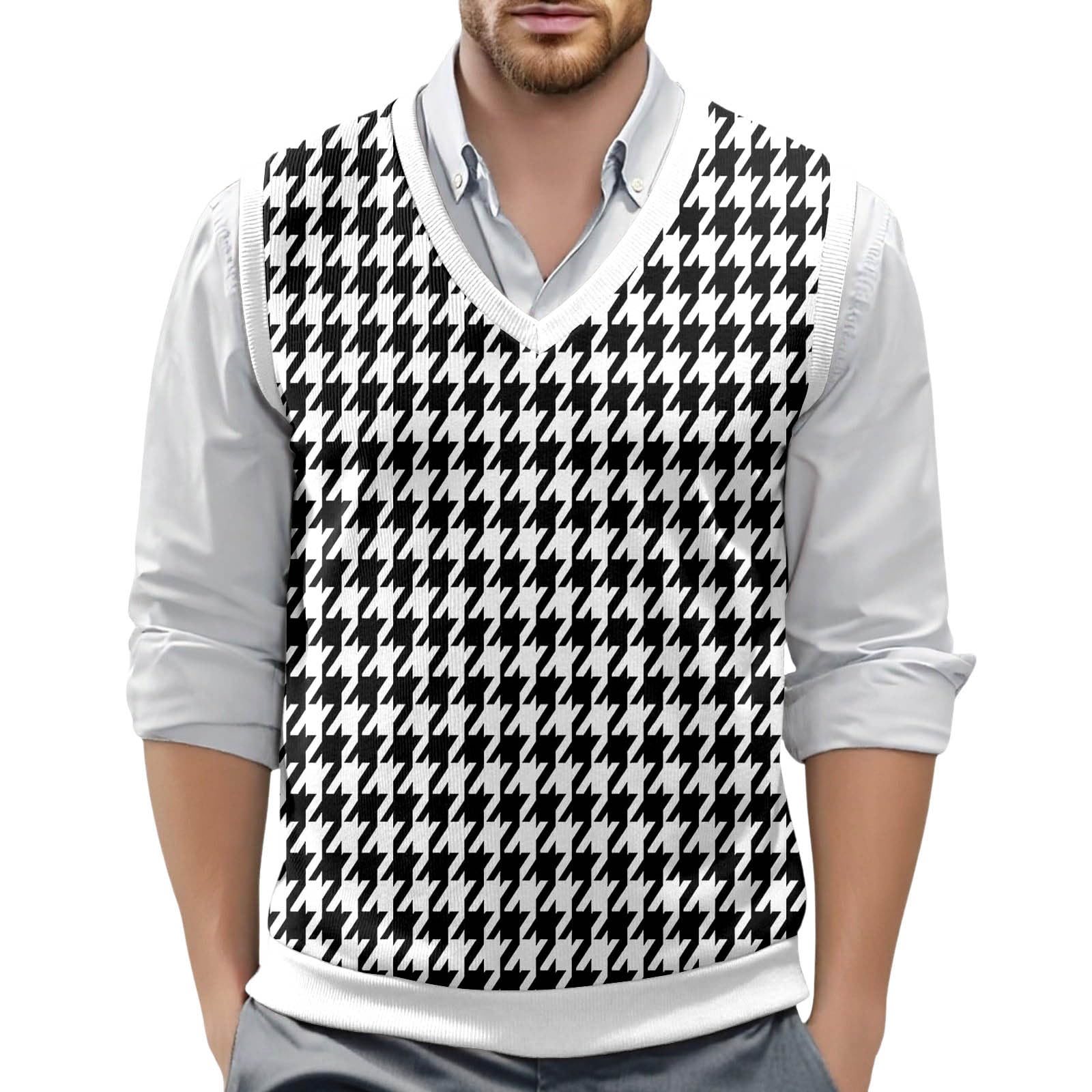 Pullunder Herren Ärmellose Strickweste Slim Fit Gestrickt Pulloverwestee Klassische Business Golfweste Wollweste Strickwaren Diamant West Dick Strickwesten Strickpullover Herren