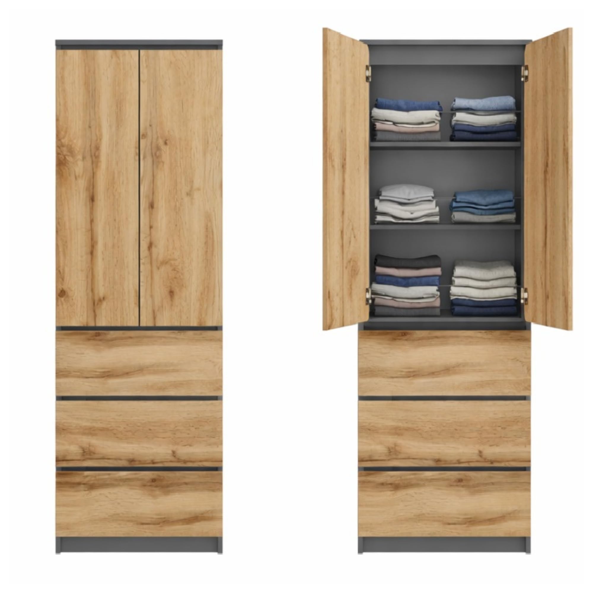 Home Collective Kleiderschrank Garderobenschrank Mehrzweckschrank 50x40x180,5 cm (BxTxH) mit 2 Türen, 3 Einlegeböden & 3 Schubladen
