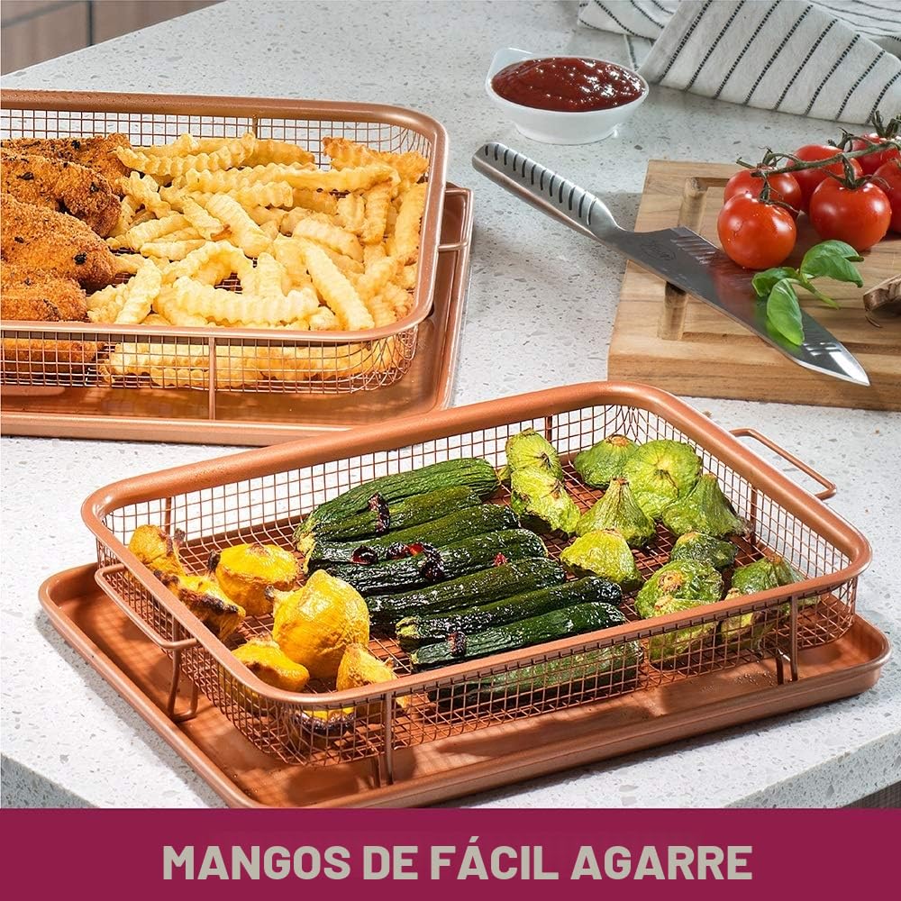 Gotham Steel - Bandeja para Verduras Gotham Steel para Horno, Bandeja y Cesta de Cobre Antiadherente de 2 Piezas, para freír al Aire, optimo para Hornear y Alimentos crujientes, 13.4 x 11.4 cm