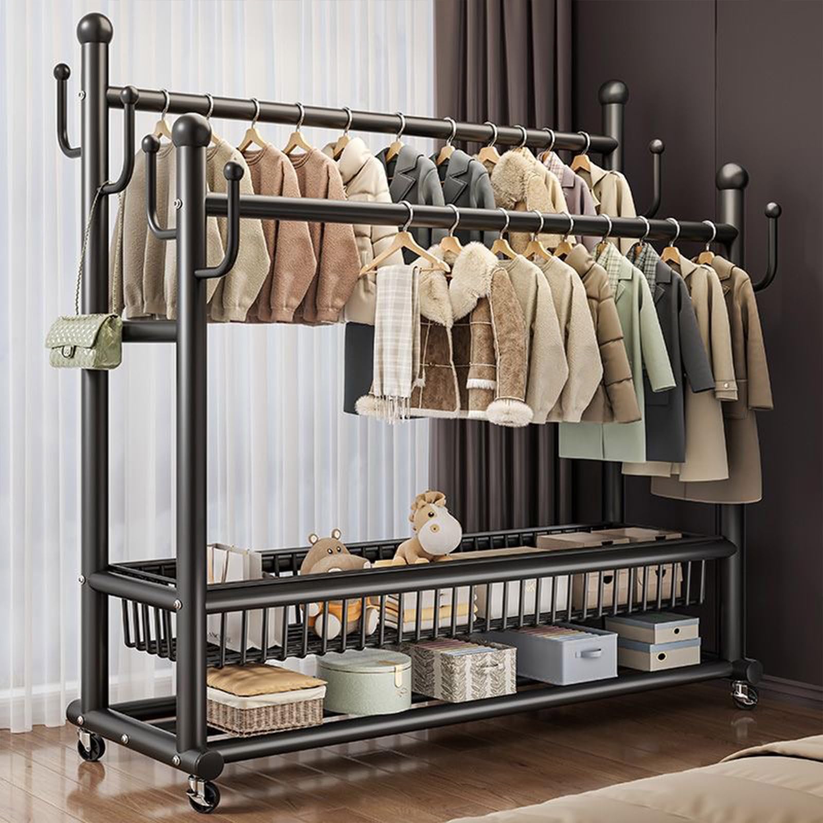 Porte-vêtements en métal robuste avec double barres de suspension suspendre