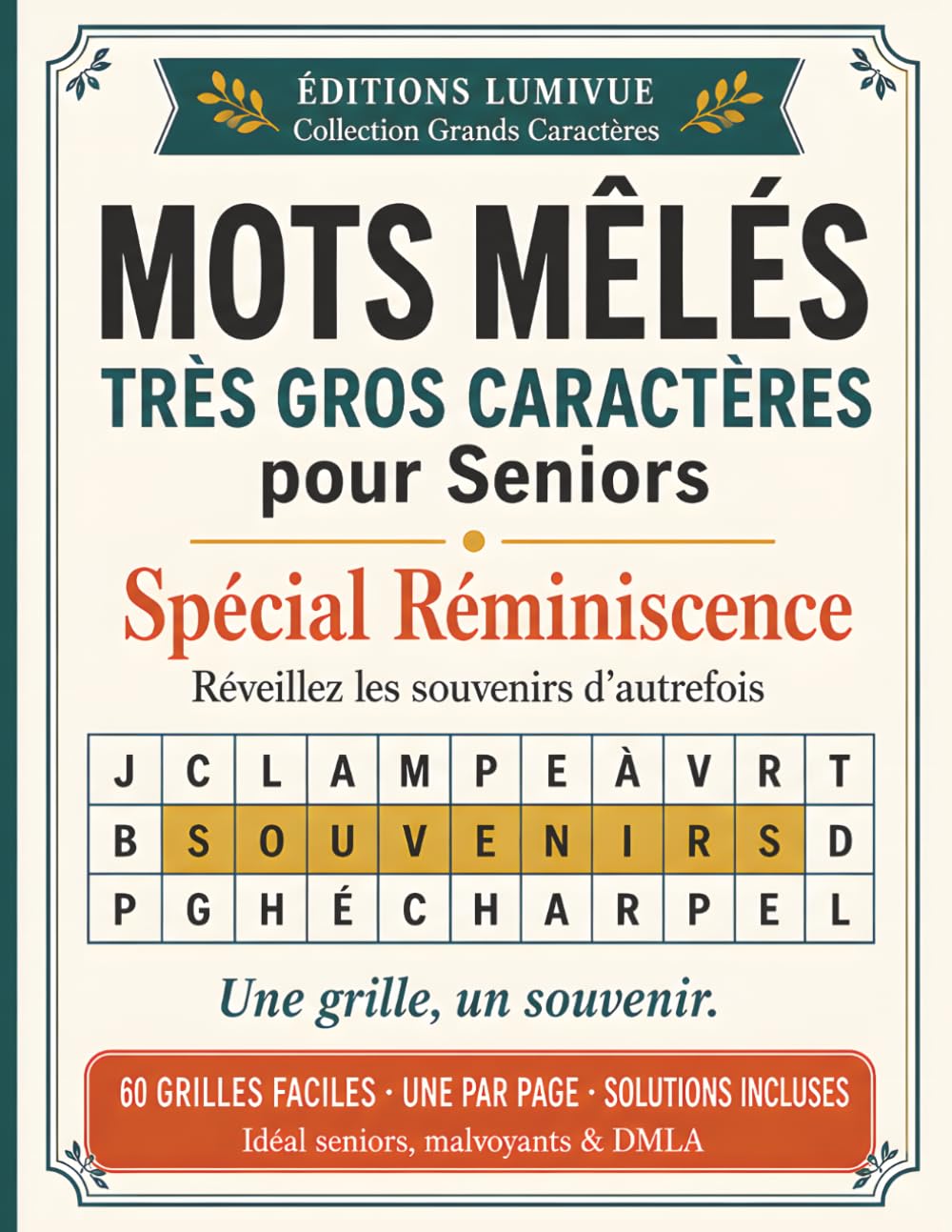 Mots Mêlés Très Gros Caractères pour Seniors: Spécial Réminiscenc: Réveillez les souvenirs d'autrefois · 60 grilles faciles, une par page · Solutions incluses · Idéal seniors, malvoyants & DMLA