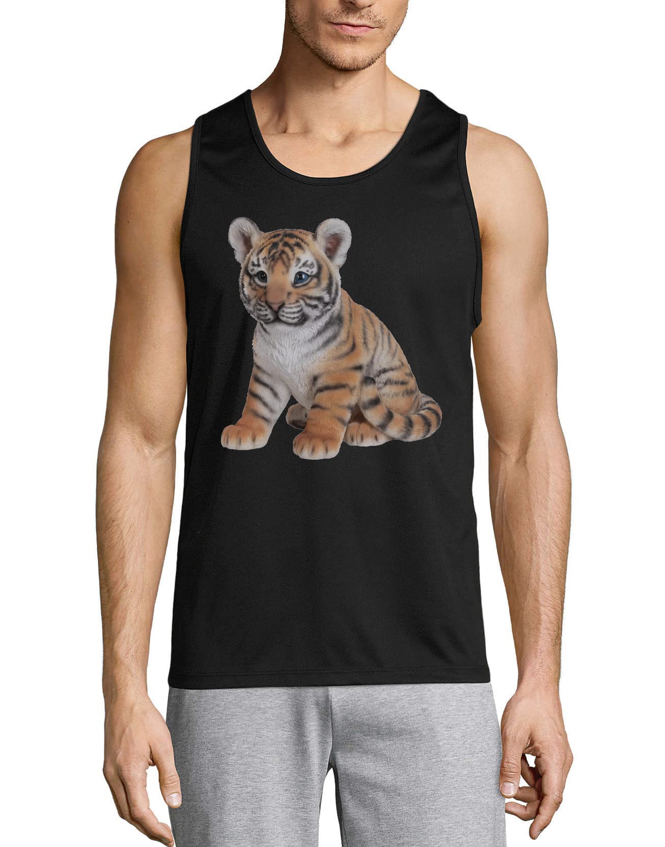 Cute Tiger Cub Feline męska bawełniana koszulka bez rękawów czarna, Czarny, XXL