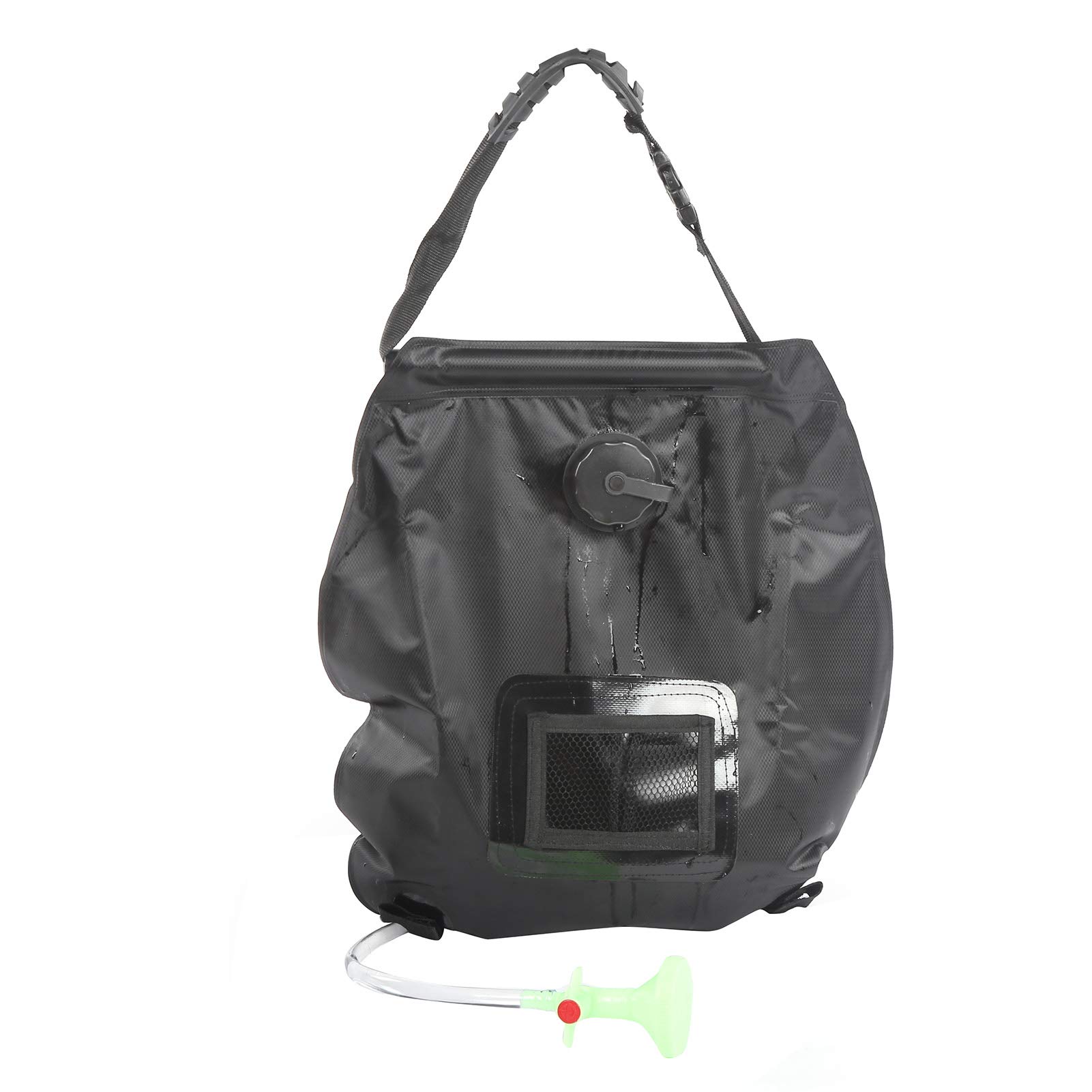 Outdoor Solar Power Shower Bag 20L Portable Sun Heated Bath Bag with Shower Head for Camping Backpacking Boating PVC Black 50x47cm