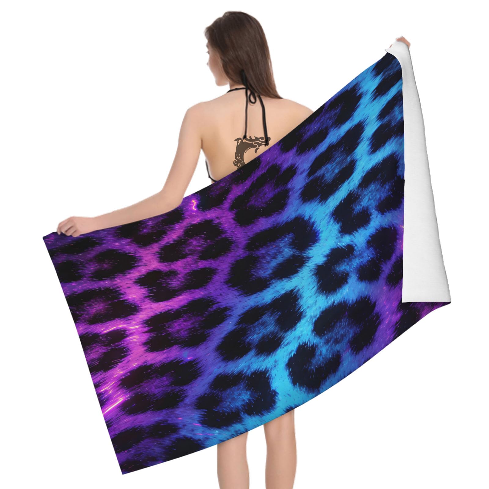Leichong 3D Leopard Print Beach Towel Microfiber Soft Quick Dry for Adults, Neon Bath Towel Lightweight Soft Absorbent for Travel Swimming Pool Sports, 75 x 150 cm
