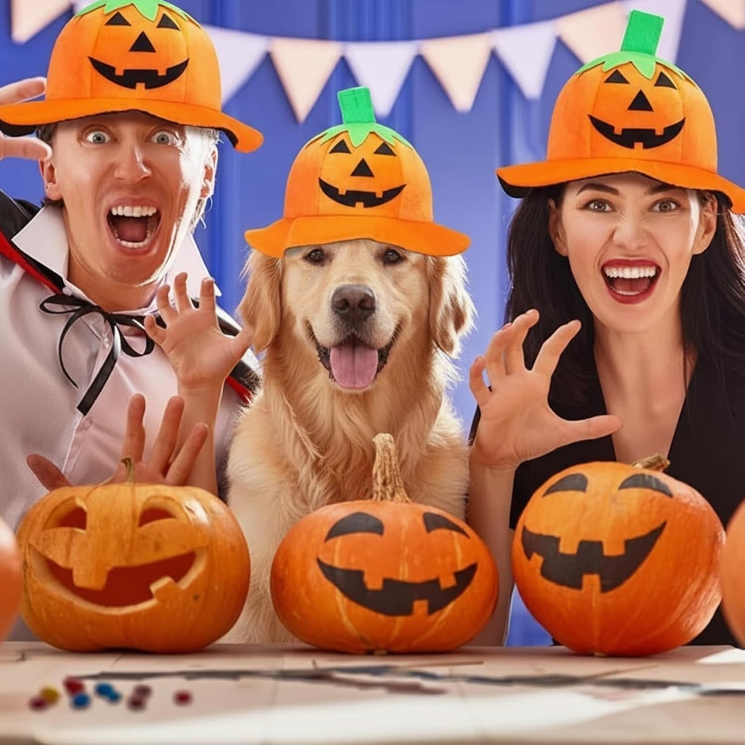 Geyoga 4 Pieces Halloween Pumpkin Hats Jack Lantern Hats for Party Cosplay | Funny Pumpkin Head Caps, Orange Plush Costume, Halloween Party Supply, Cosplay Decoration, Trick-or-treat, Thanksgiving