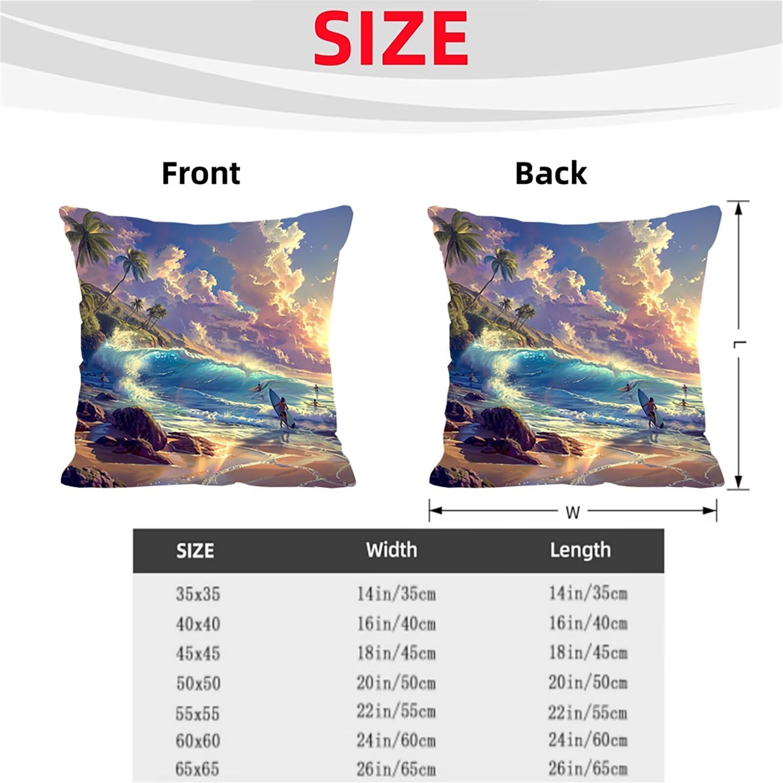 Kissenbezug 65 x 65 Outdoor Kissenbezug 65 x 65cm Doppelseitiger Druck Surfen Deko Sofakissen Bezug Landschaft Quadrat Kopfkissen Bezug für Frühling Sofa Bett Deko, Geschenke für Frauen (Samt) BZ04875