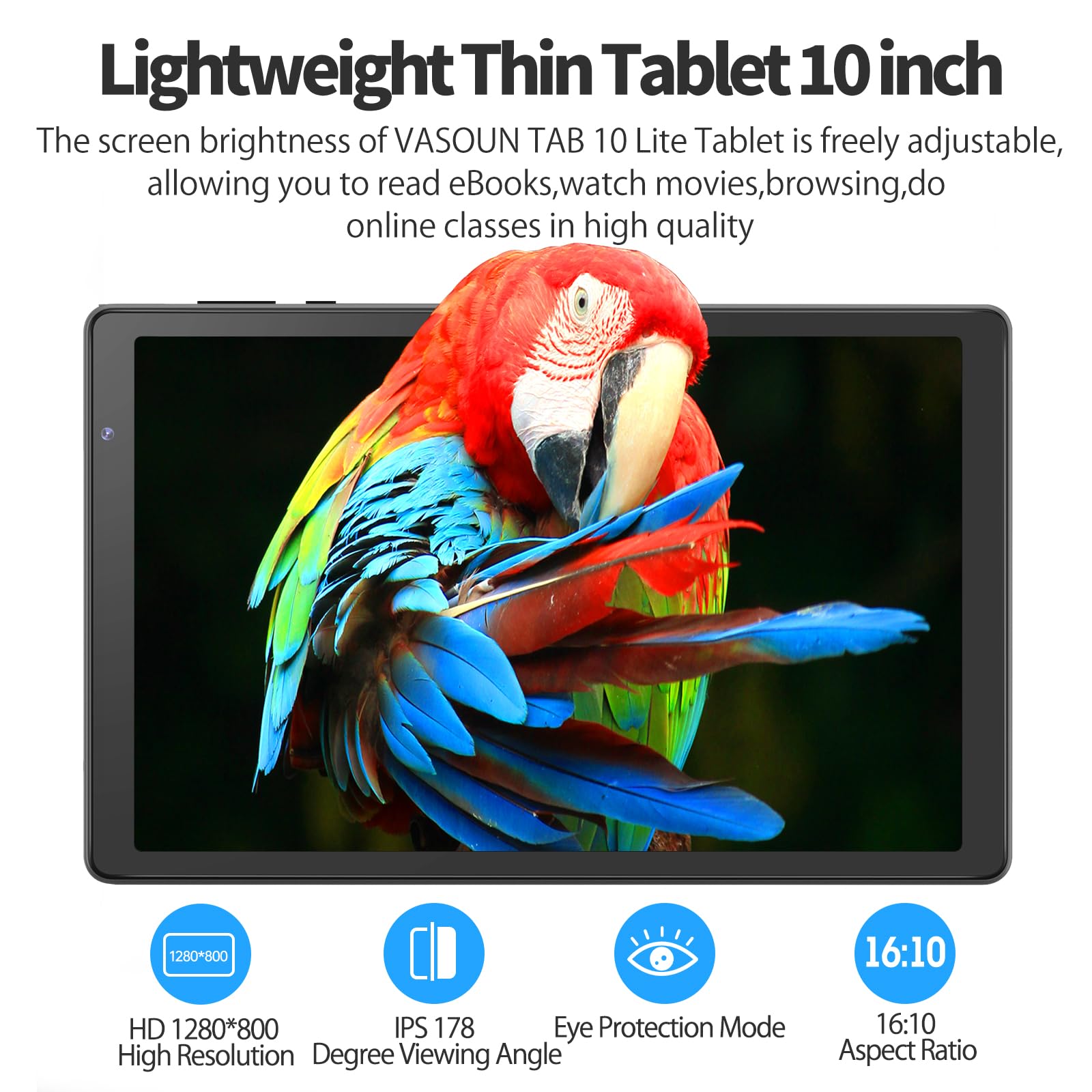 VASOUN 10 Inch Tablet with Case, Tablet PC Android 14 with 4GB(2+2GB Expand) RAM 32GB ROM,6000mAh Battery,1280 * 800 IPS,Dual Speaker,Dual Cameras,Type C(Grey) — view 5
