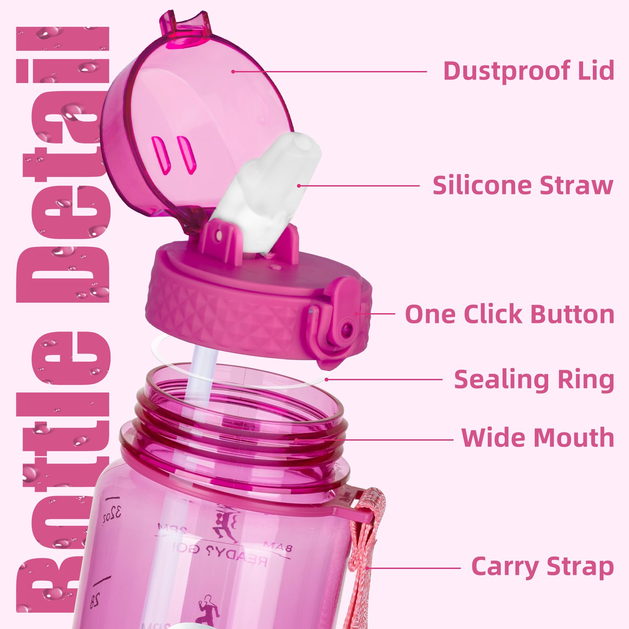 OLDLEY 1L Sports Water Bottle with Straw, Tritan 1 Litre Motivational Drink Bottle - Image 2