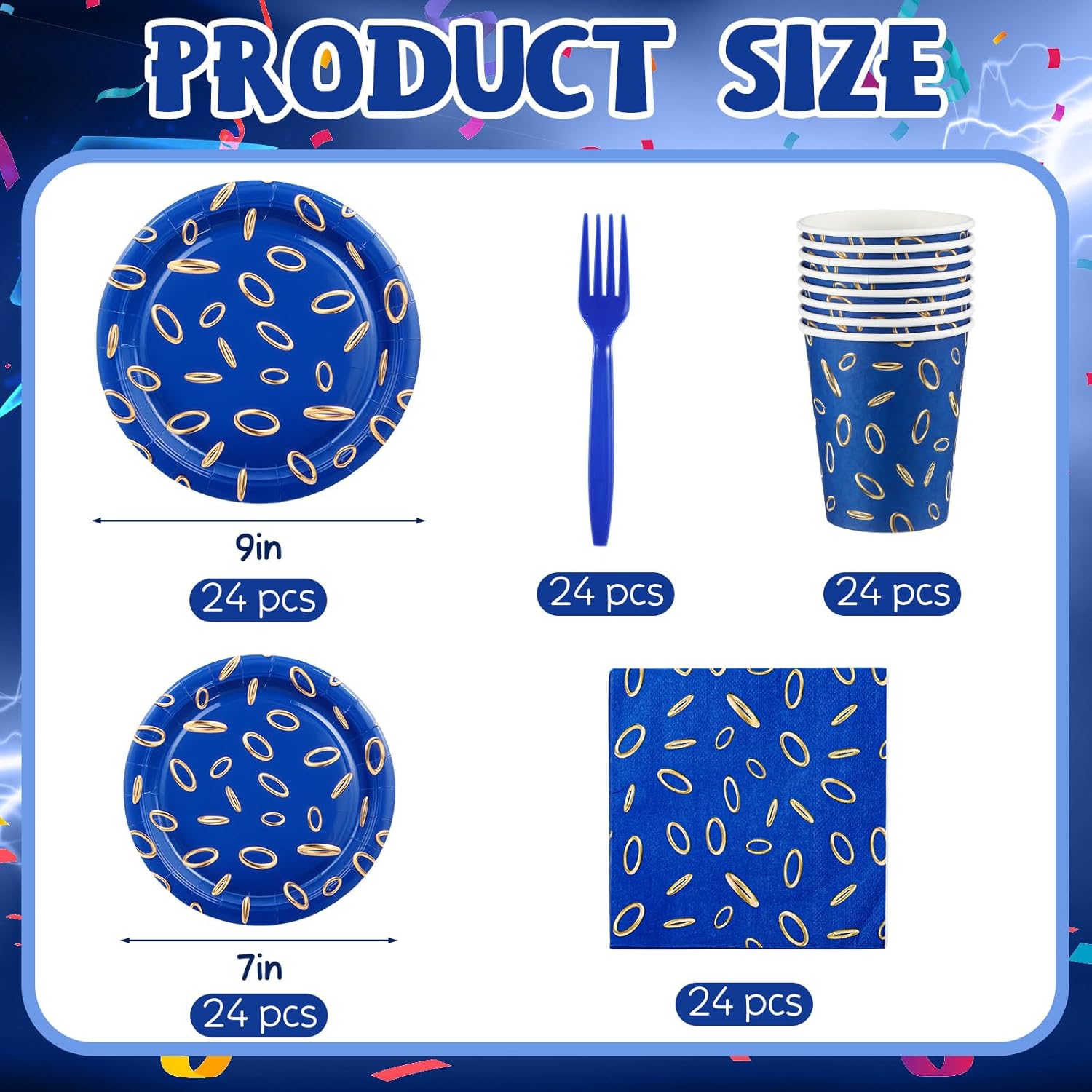 Baderke 120 Pcs Cartoon Blue Birthday Party Supplies Paper Cups, 7 Inch and 9 Inch Plates, Napkins, Forks Tableware Set for Cartoon Video Games Party Decoration - Image 3
