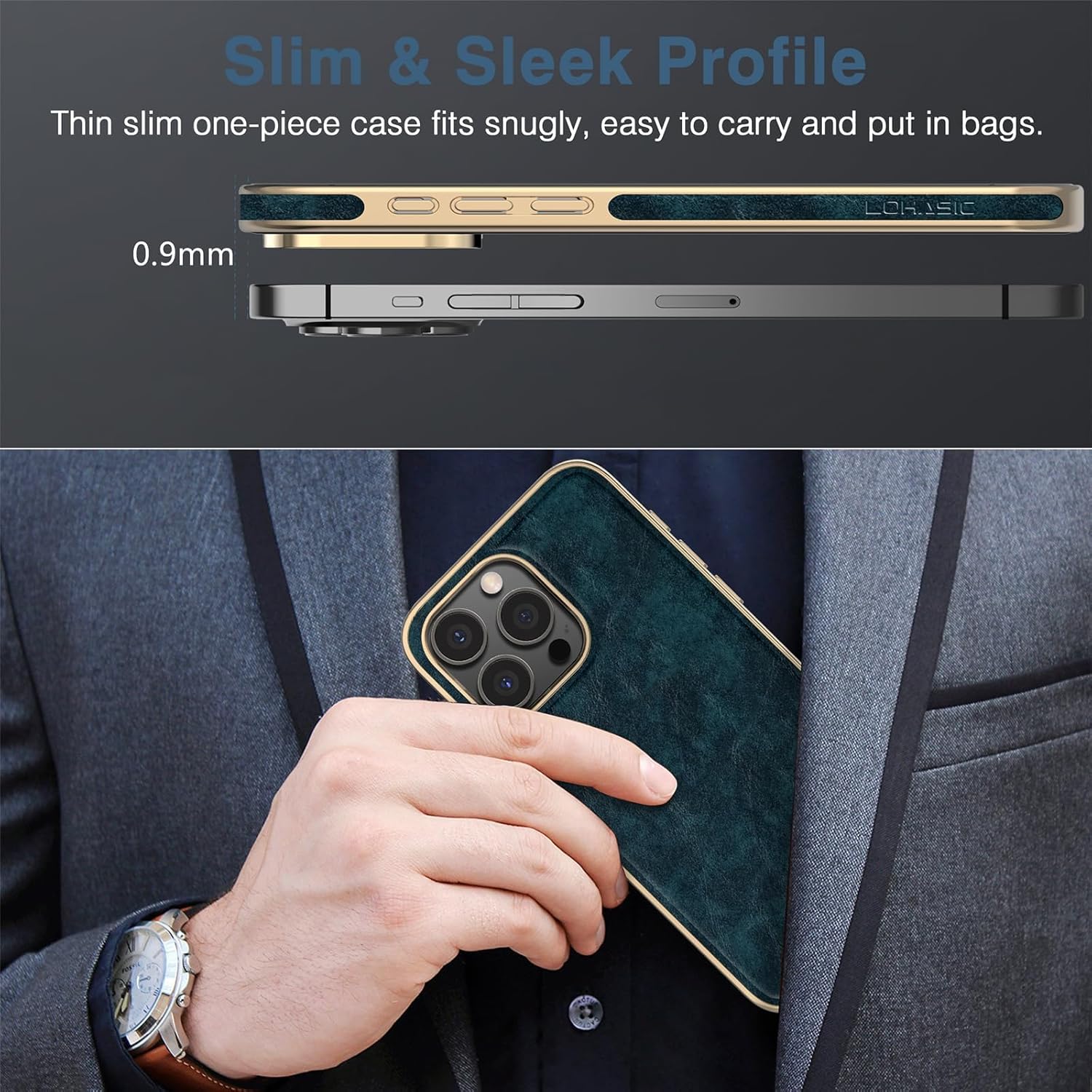 LOHASIC Compatible with MagSafe for iPhone 16 Pro Case, Classic Leather Slim Luxury Business PU Non-Slip Grip Shockproof Bumper Full Body Protective Cover Phone Case for iPhone 16 Pro 6.3" 2024 - Blue - Image 4