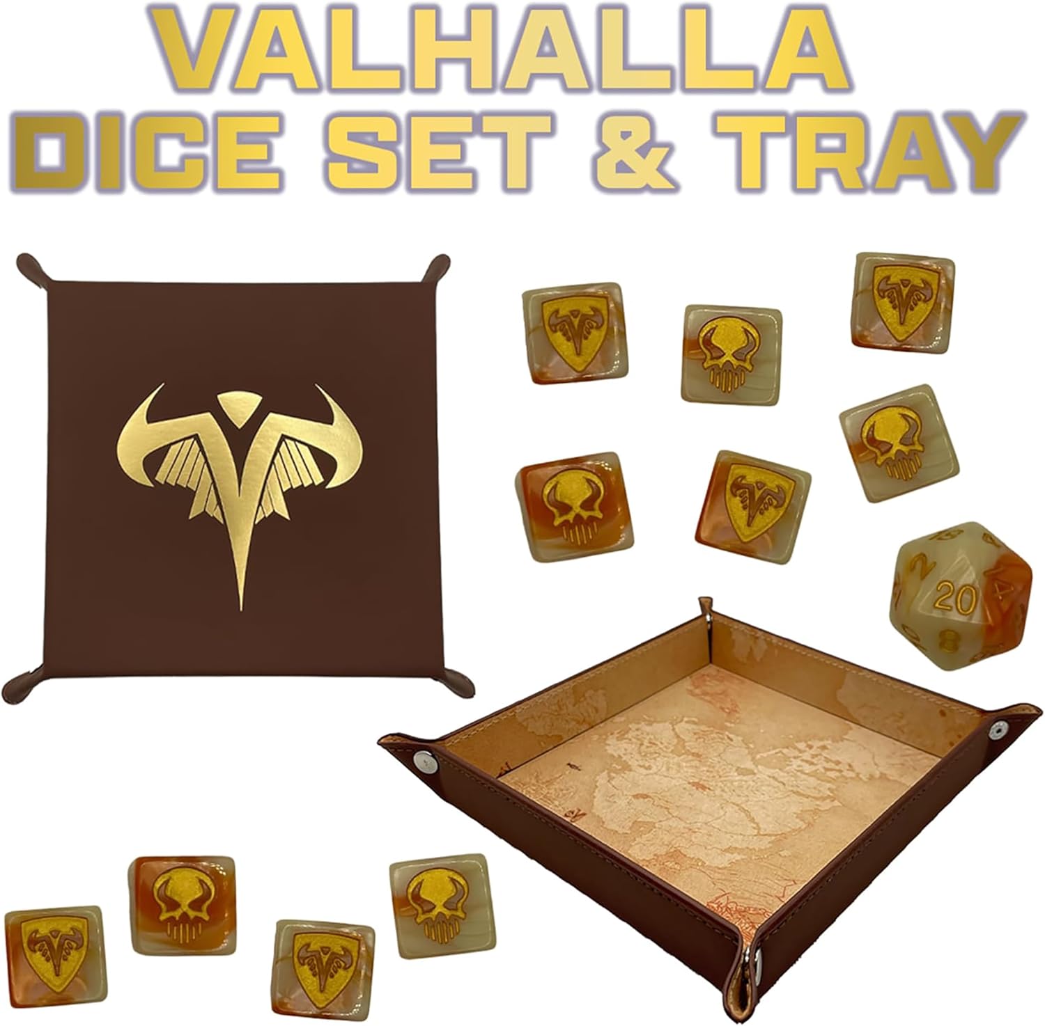 Renegade Game Studios Heroscape Dice Tray Valhalla with Custom Polyhedral Dice & Acrylic d20 for Miniatures Game