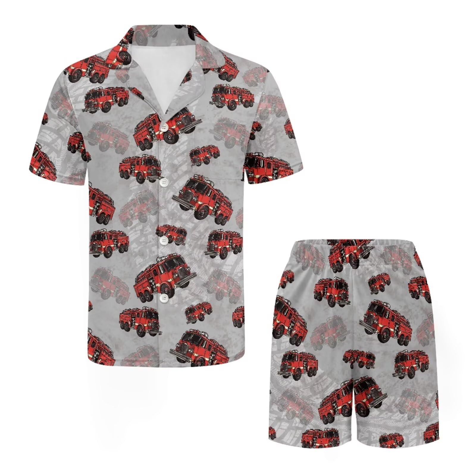 Herren-Schlafanzug-Set, kurzärmelig, Knopfleiste, Nachtwäsche, Loungewear, Nachtwäsche, 2-teilig