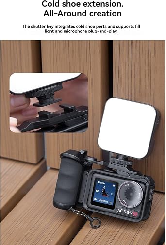 Side Handle Accessories Kit Compatible with DJI Osmo Action 5 Pro/4/3 Camera, Street Xplorer Grip Kit with Cold Shoe Shutter Extender Bar
