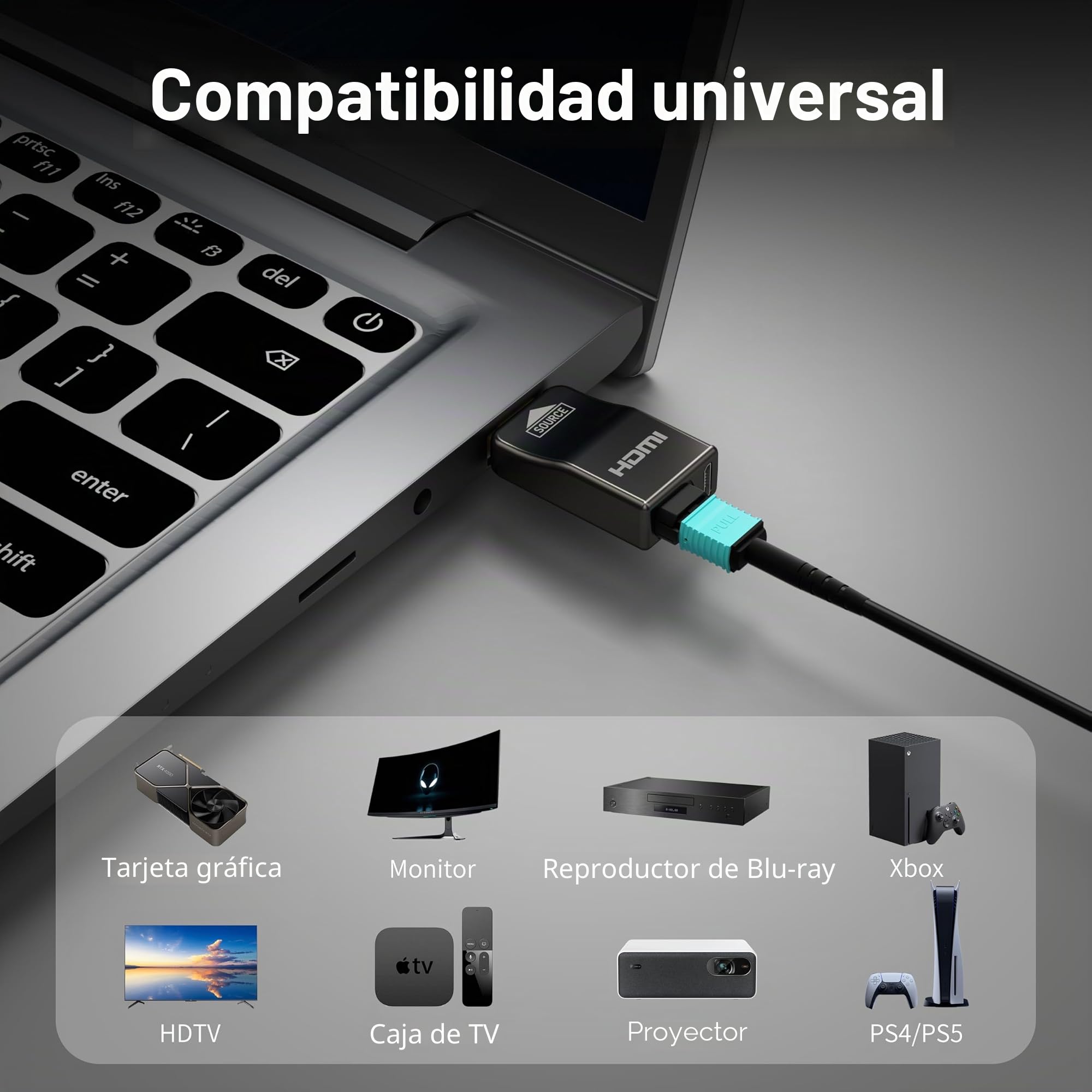 RUIPRO Cable HDMI 8K 15M de Fibra Óptica Pura Desmontable, Blindado con Acero Inoxidable, HDMI 2.1 Ultra Alta Velocidad 48Gbps, Soporta 8K@60Hz 4K@120Hz, eARC, Compatible con PS5, Xbox, TV, Proyector