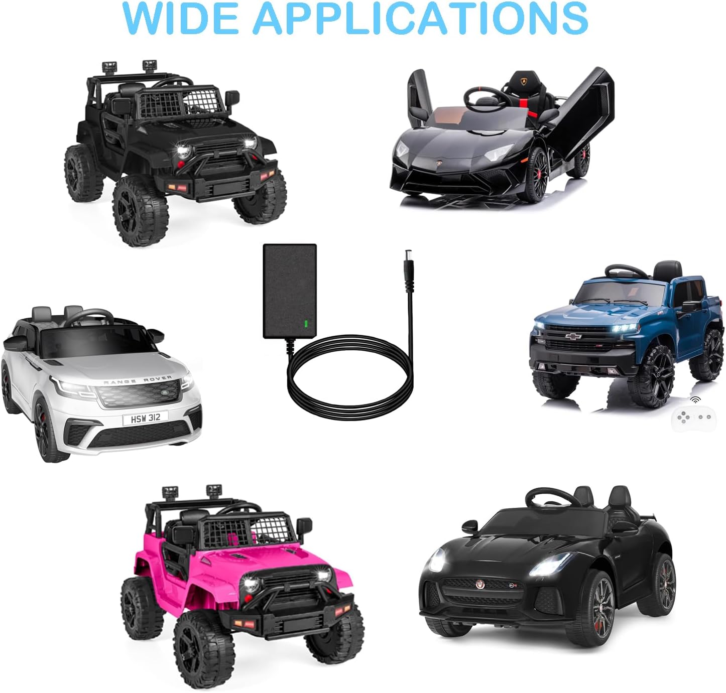 12V 1A Battery Charger for Kids Ride On Toys, Universal Supplies for Wrangler SUV Dynacraft Kid Trax Jeep Electric Ride On Cars Power Adapter