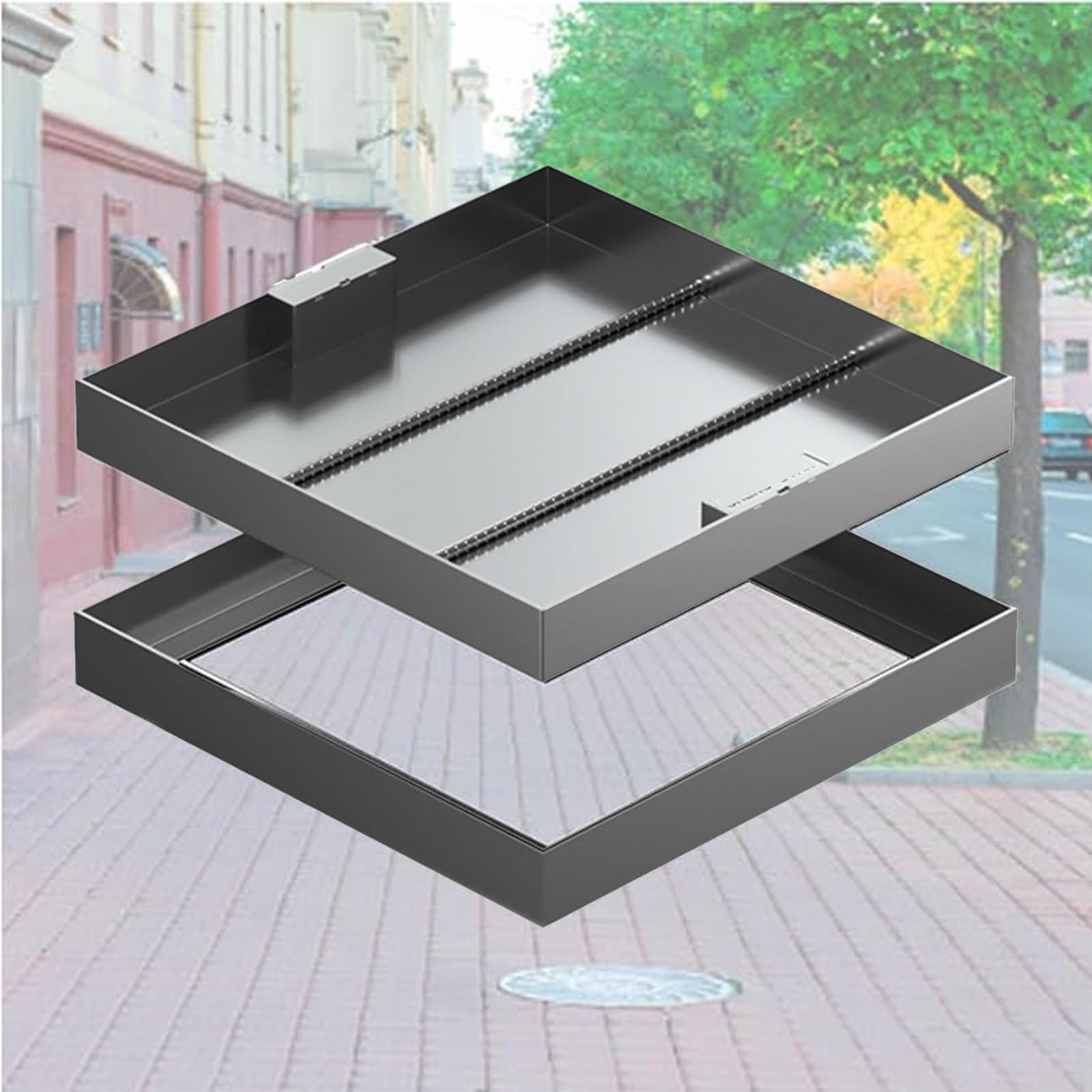GJMSSMY Stainless Steel Inspection Cover, 80cm Invisible Manhole Lid with Hook and Base, Inground Drainage Cover for Garden, Sidewalk, Septic Tank - and Secure