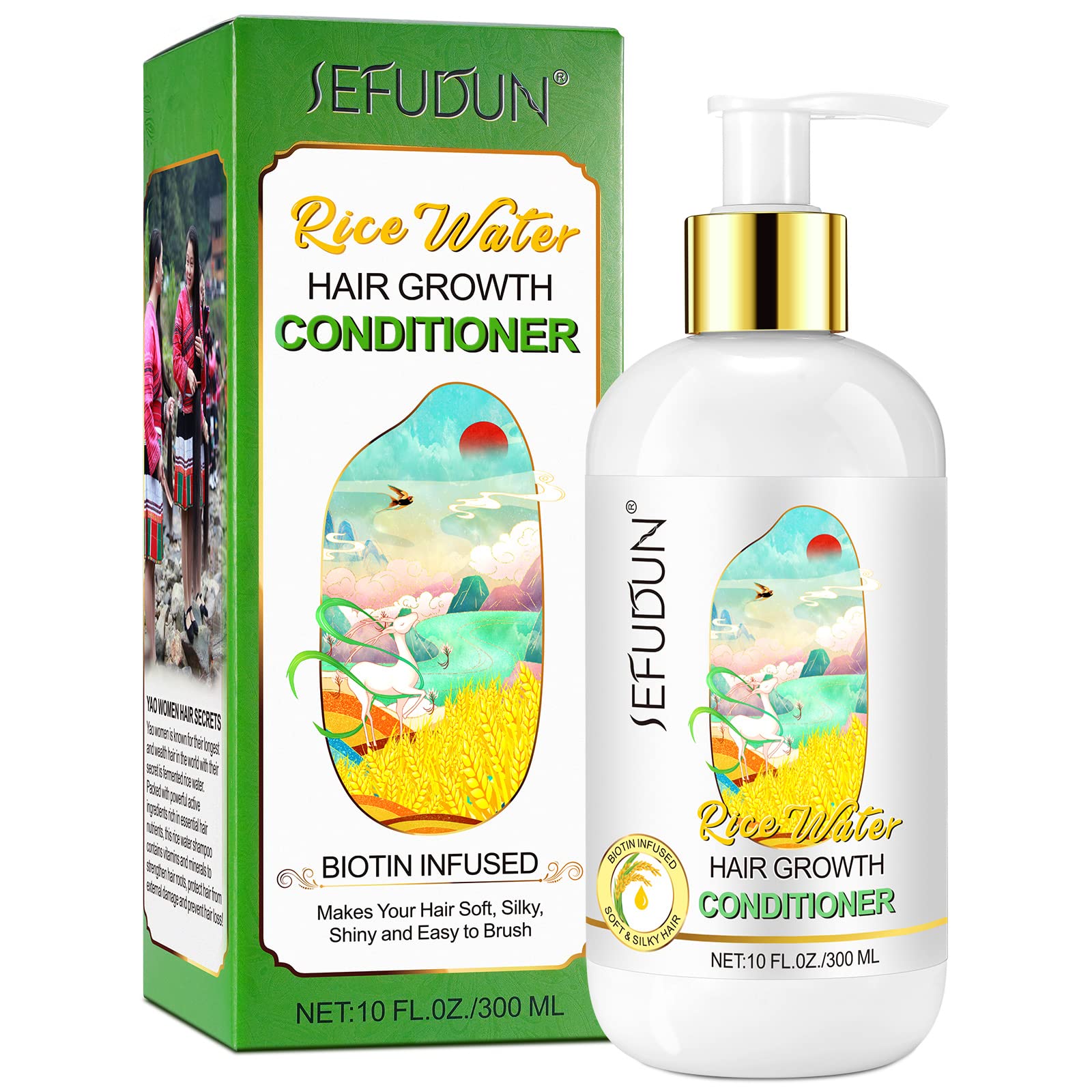 Rice Water Hair Growth Conditioner with Biotin, Caffeine, Rice Water for Hair Growth - Deep Nourishing & Moisturizing for Dry, Frizzy or Curly Hair, Strengthening, Thickening, for Men & Women 10 Fl Oz
